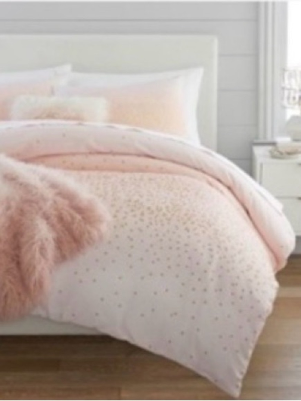 PB Teen Monique Lhuillier Metallic Stardust duvet cover F/Queen Porcelain/Blush